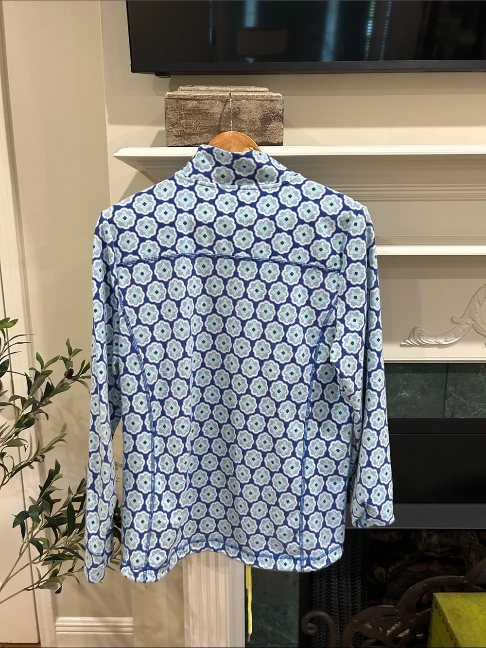 Talbots Blue Floral Quarter-Zip Polo with Yellow Trim - Picture 4 of 4